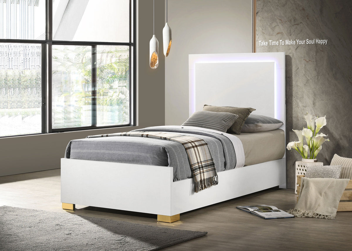 Marceline Wood LED Panel Bed Twin White