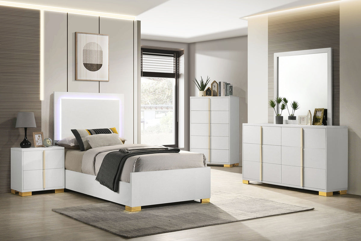 Marceline Wood LED Panel Bed Twin White