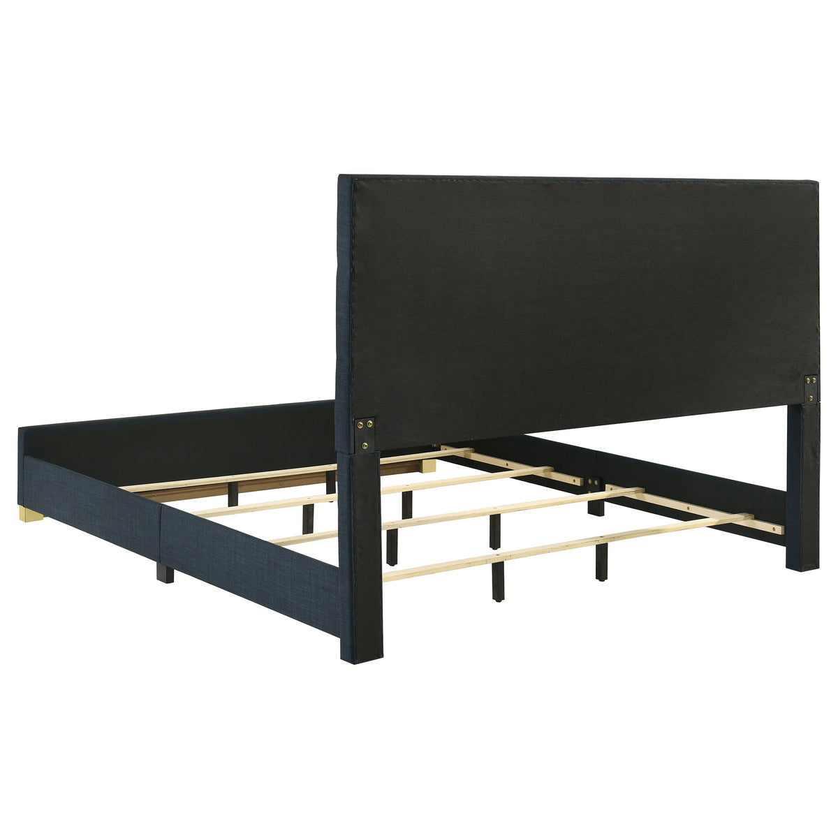 Ines Upholstered Panel Bed with Gold Accents Eastern King Navy