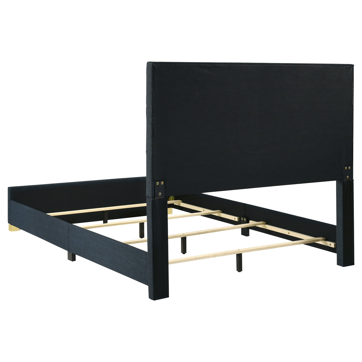 Ines Upholstered Panel Bed with Gold Accents Queen Navy