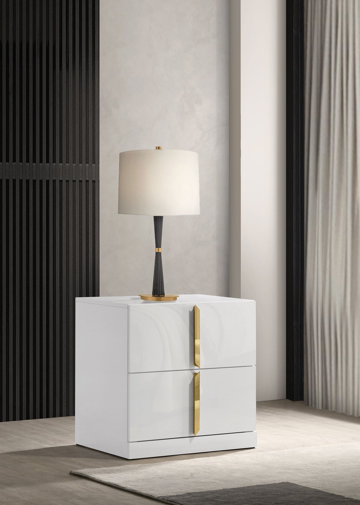 Ines 2-drawer Nightstand White High Gloss