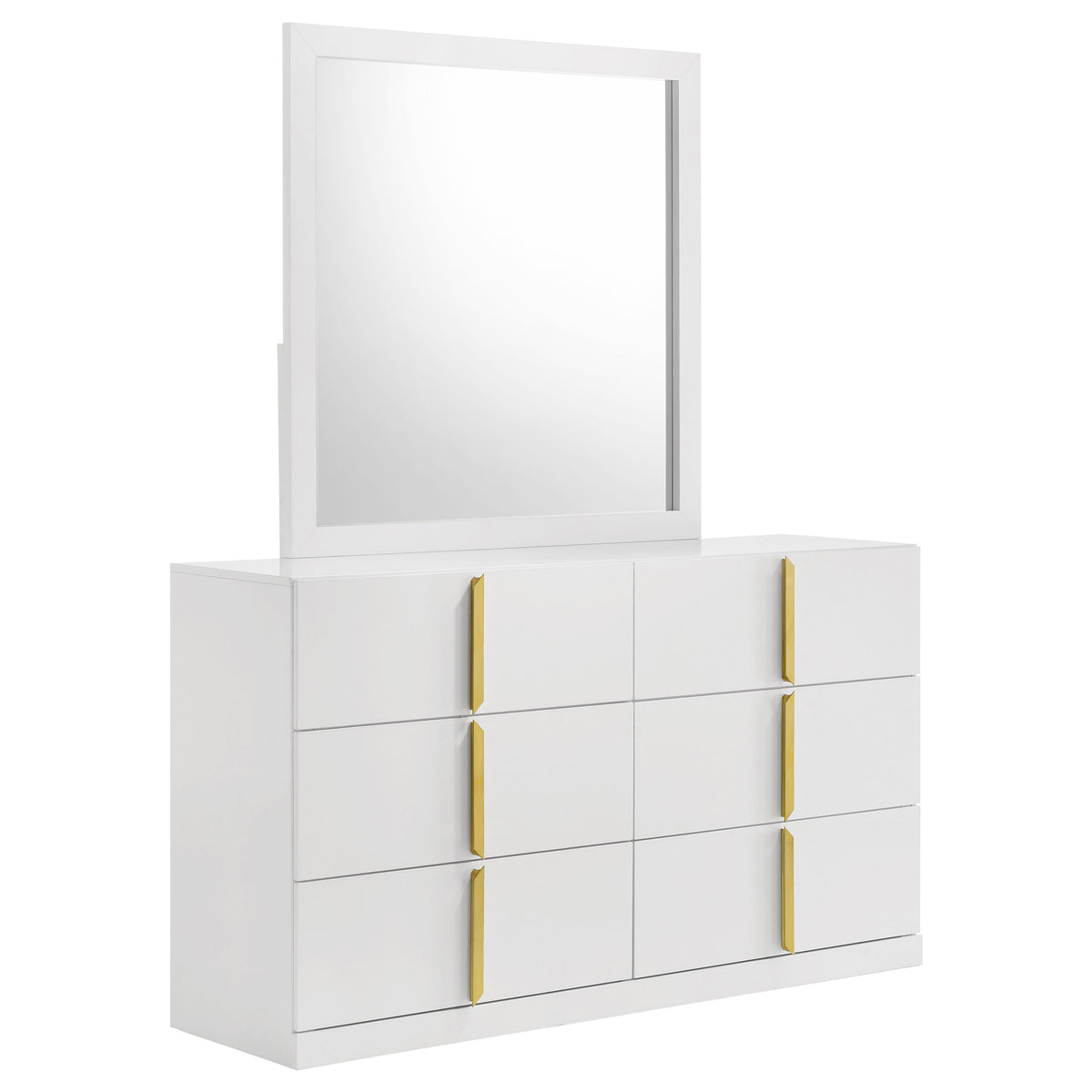 Ines 6-drawer Dresser with Mirror White High Gloss