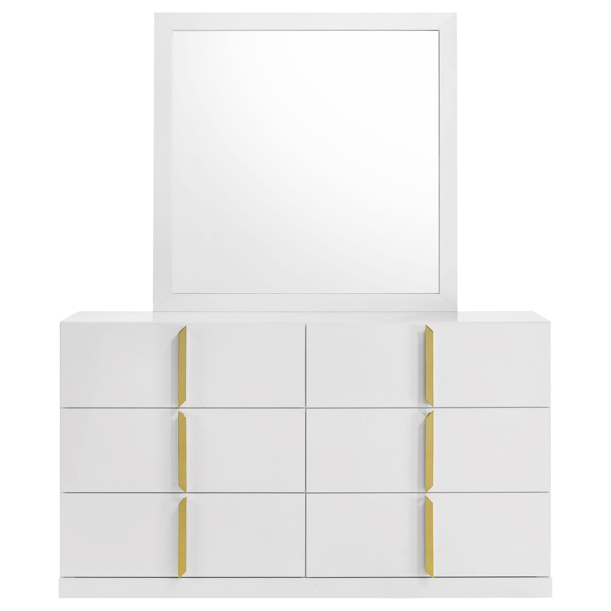 Ines 6-drawer Dresser with Mirror White High Gloss