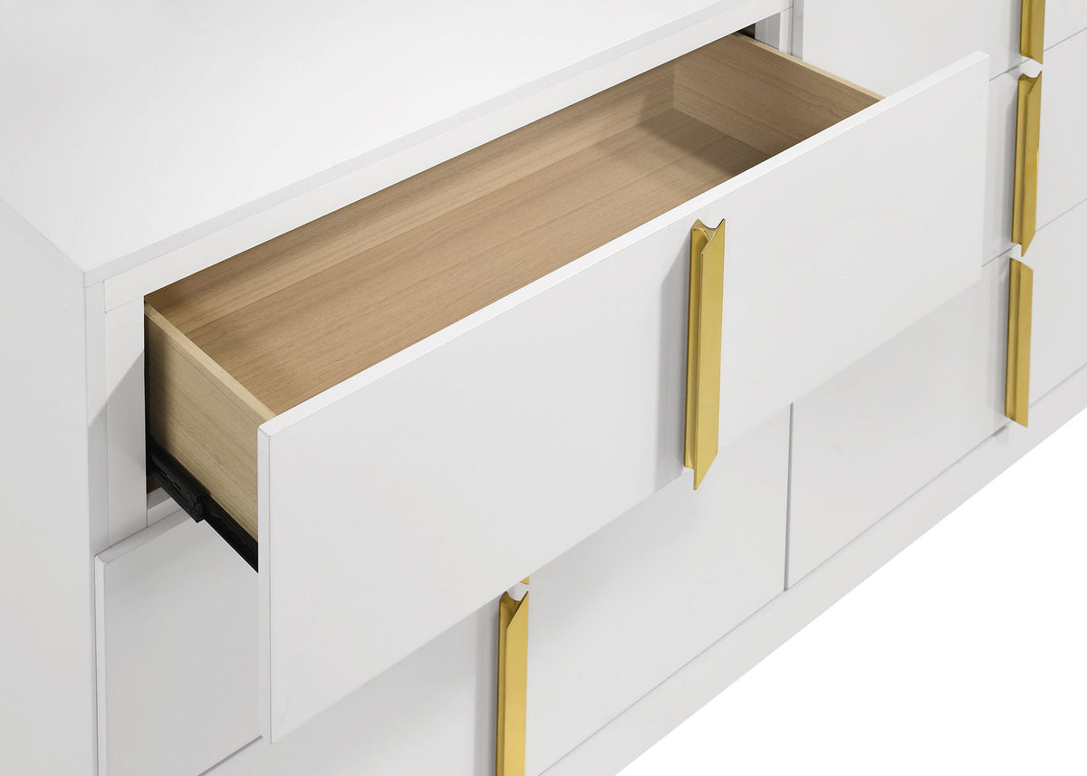 Ines 6-drawer Dresser with Mirror White High Gloss