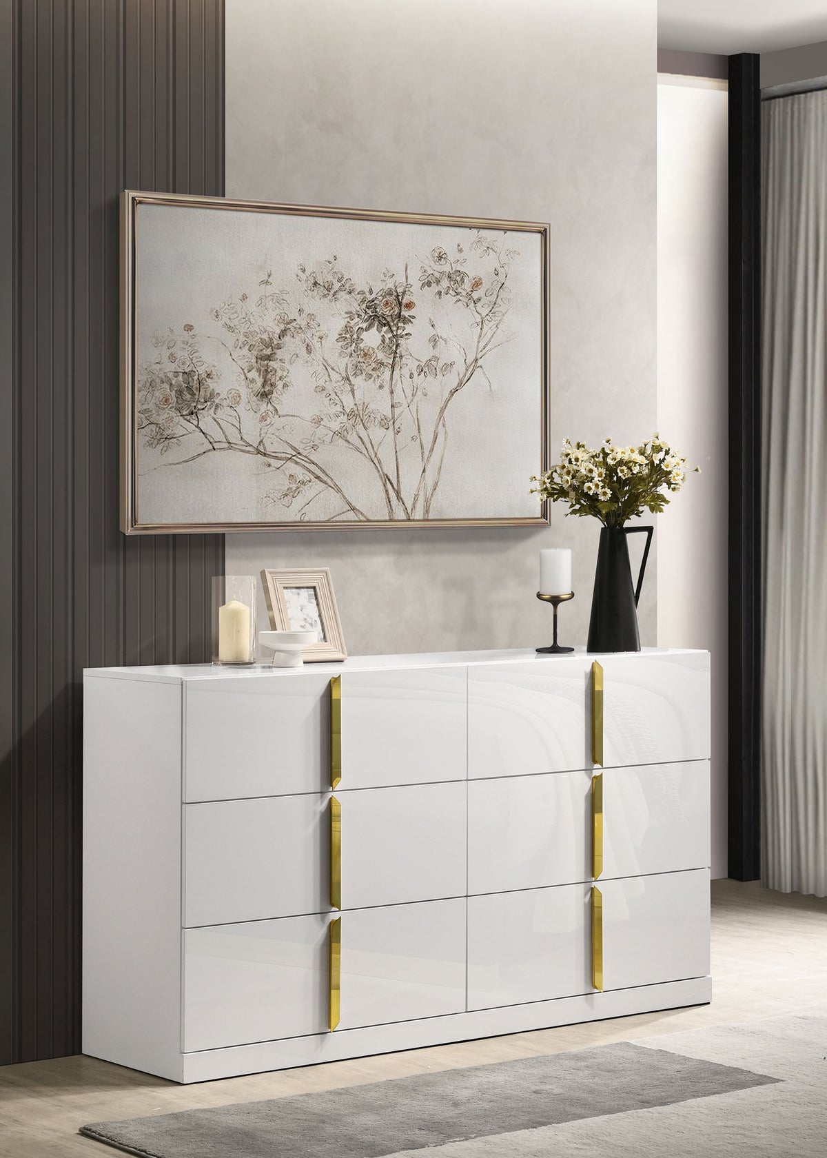 Ines 6-drawer Dresser White High Gloss