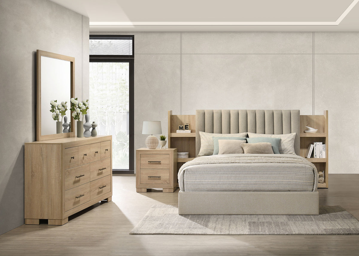 Arielle 4-piece Queen Bedroom Set with Bookcase Storage Bed Light Oak