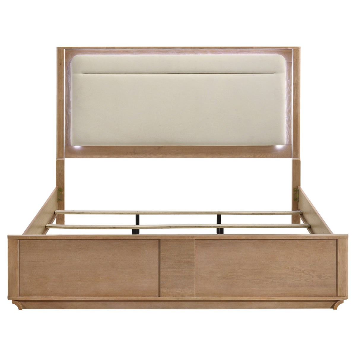 Leanne LED Upholstered Panel Bed Eastern King Light Oak and Off White