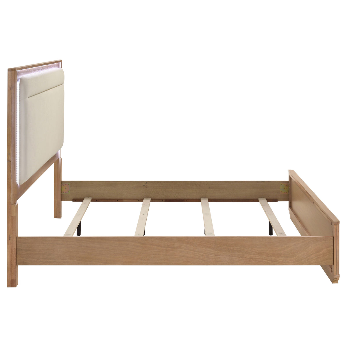 Leanne LED Upholstered Panel Bed Eastern King Light Oak and Off White