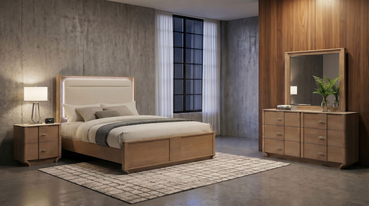 Leanne 4-piece Queen Bedroom Set with LED Panel Bed Light Oak