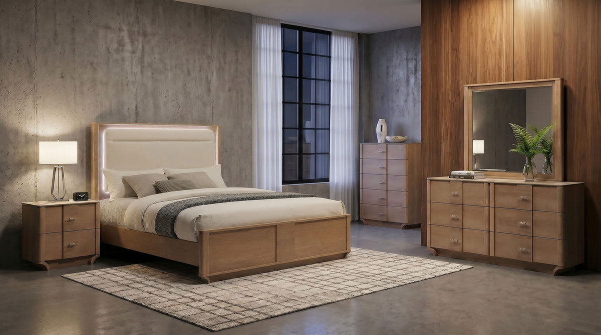 Leanne 5-piece Queen Bedroom Set with LED Panel Bed Light Oak