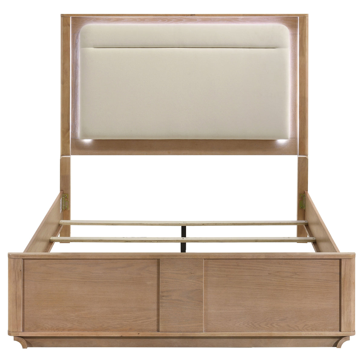 Leanne LED Upholstered Panel Bed Queen Light Oak and Off White