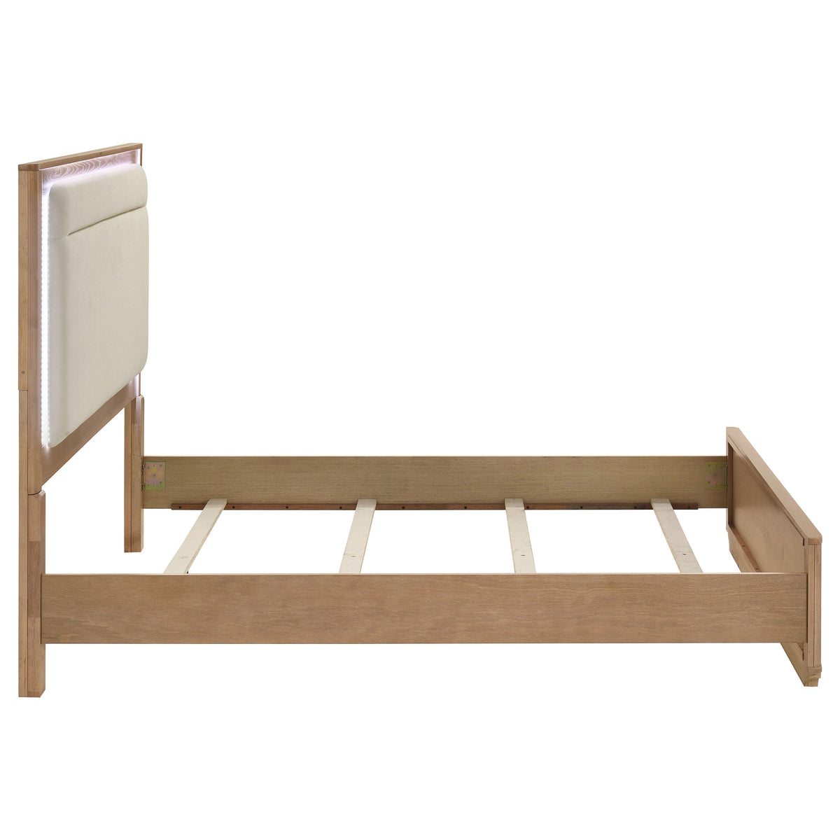 Leanne LED Upholstered Panel Bed Queen Light Oak and Off White
