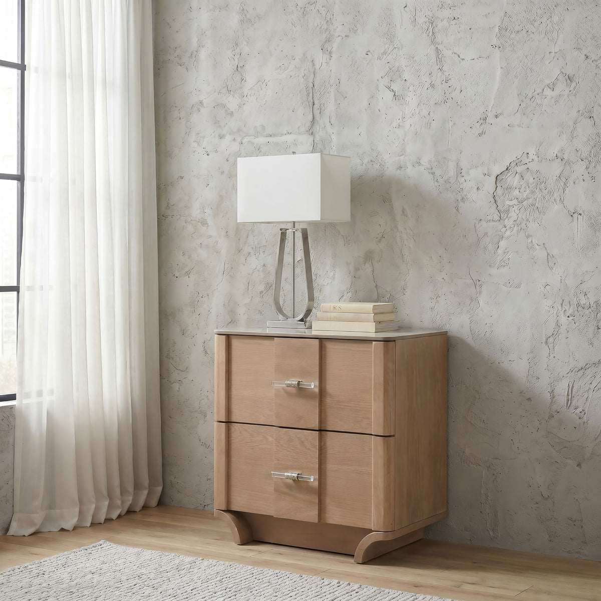Leanne 2-drawer Nightstand with Sintered Stone Top Light Oak