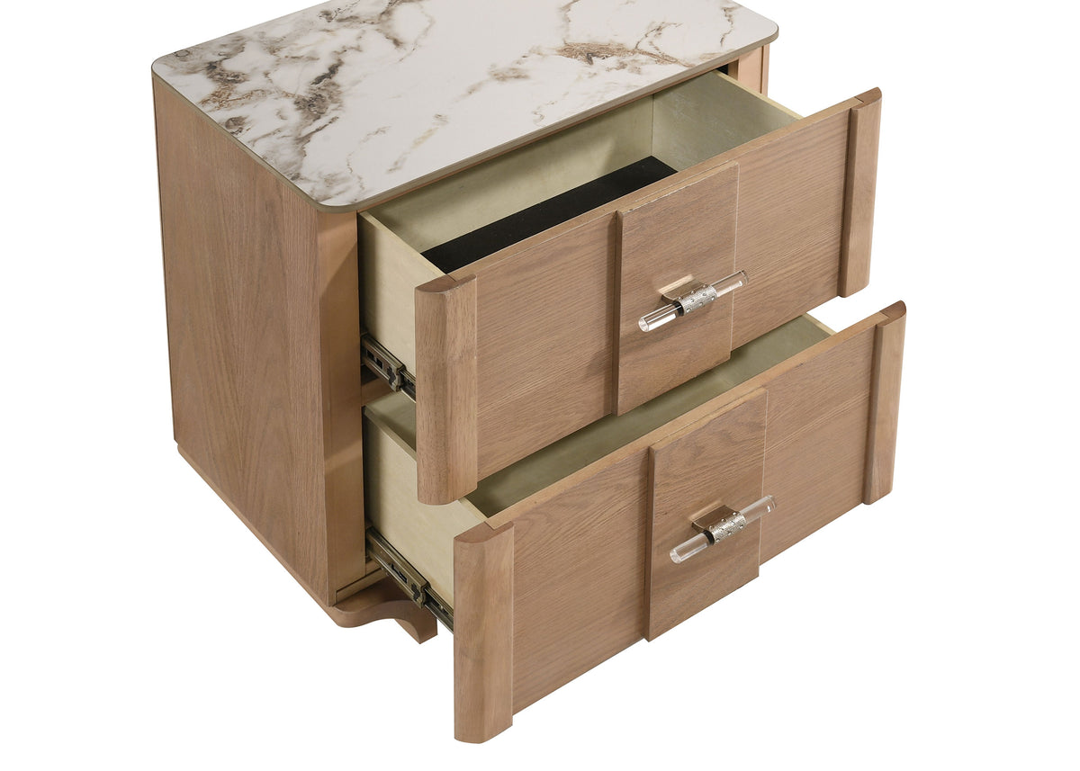 Leanne 2-drawer Nightstand with Sintered Stone Top Light Oak