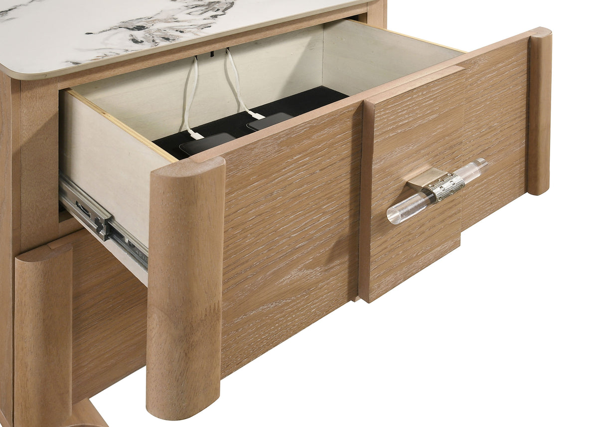 Leanne 2-drawer Nightstand with Sintered Stone Top Light Oak