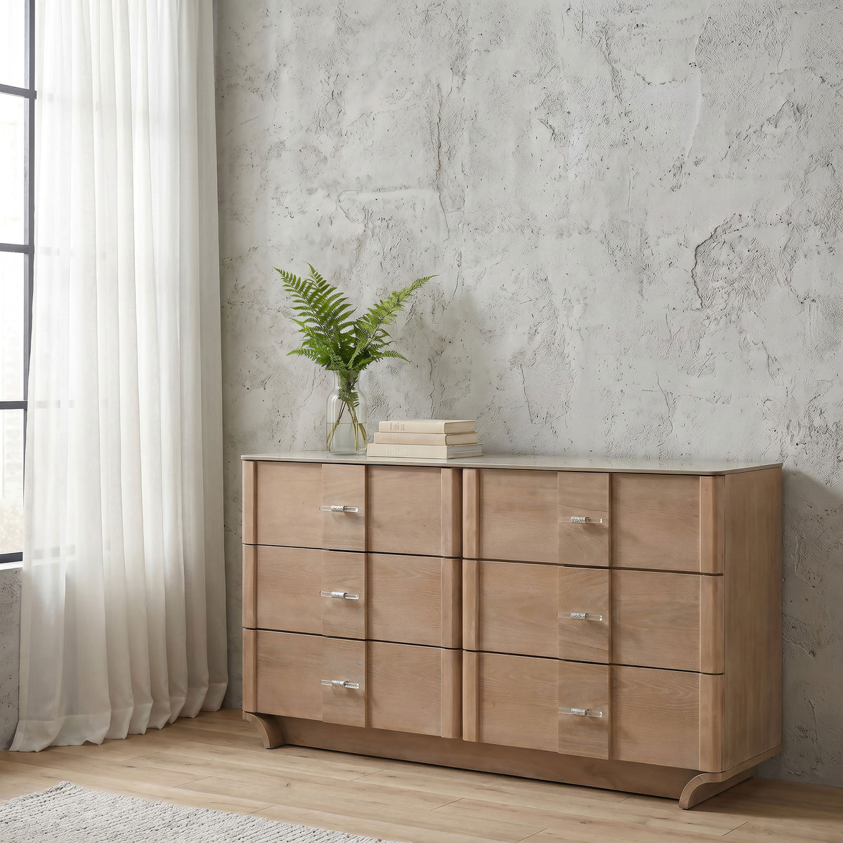 Leanne 6-drawer Dresser with Sintered Stone Top Light Oak