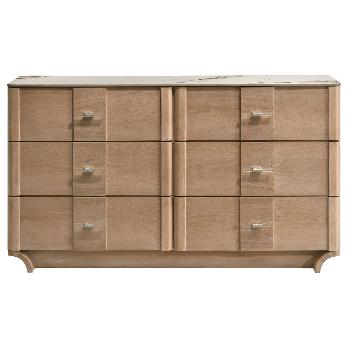 Leanne 6-drawer Dresser with Sintered Stone Top Light Oak