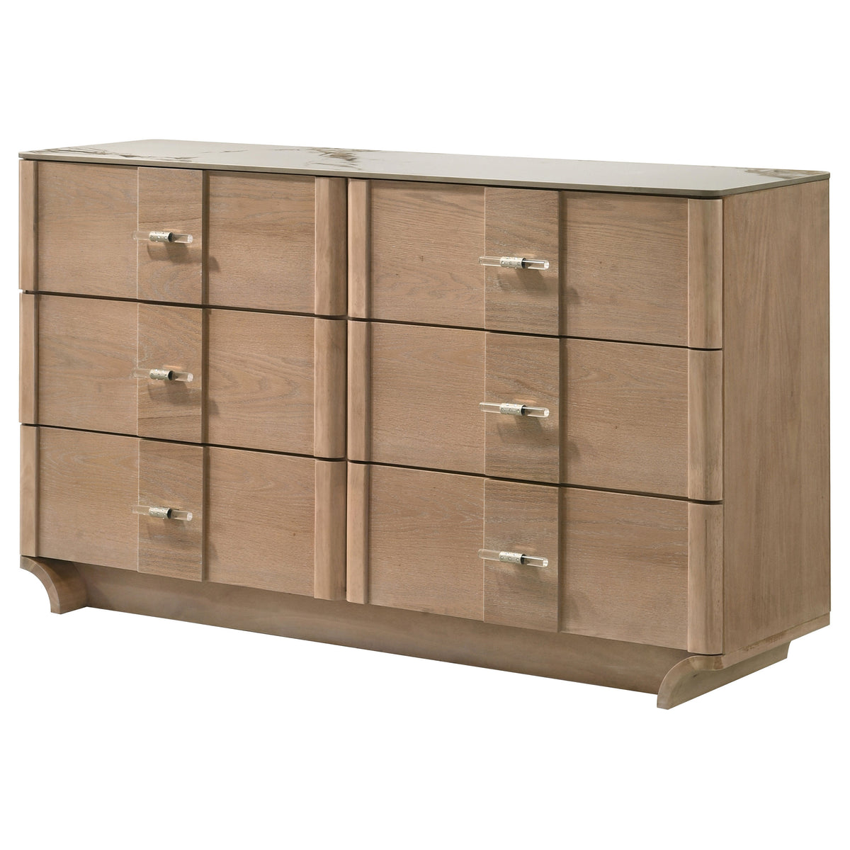 Leanne 6-drawer Dresser with Sintered Stone Top Light Oak