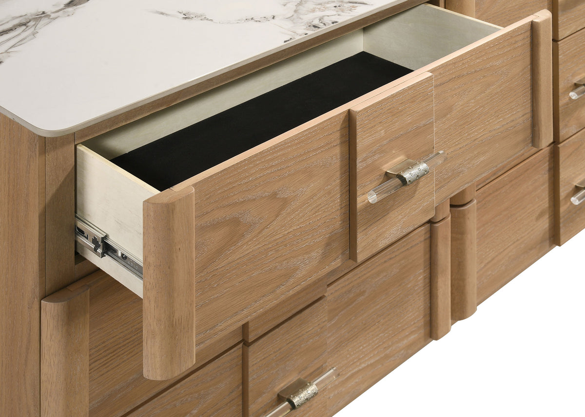 Leanne 6-drawer Dresser with Sintered Stone Top Light Oak
