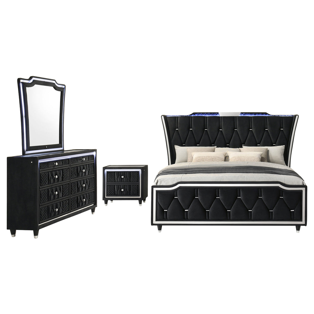 Lorient 4-piece Eastern King LED Bedroom Set Black