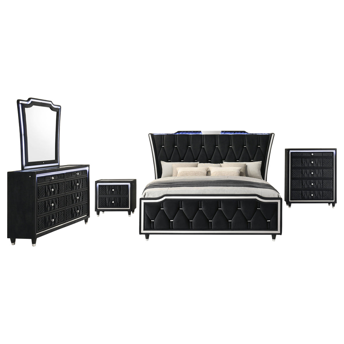Lorient 5-piece Eastern King LED Bedroom Set Black