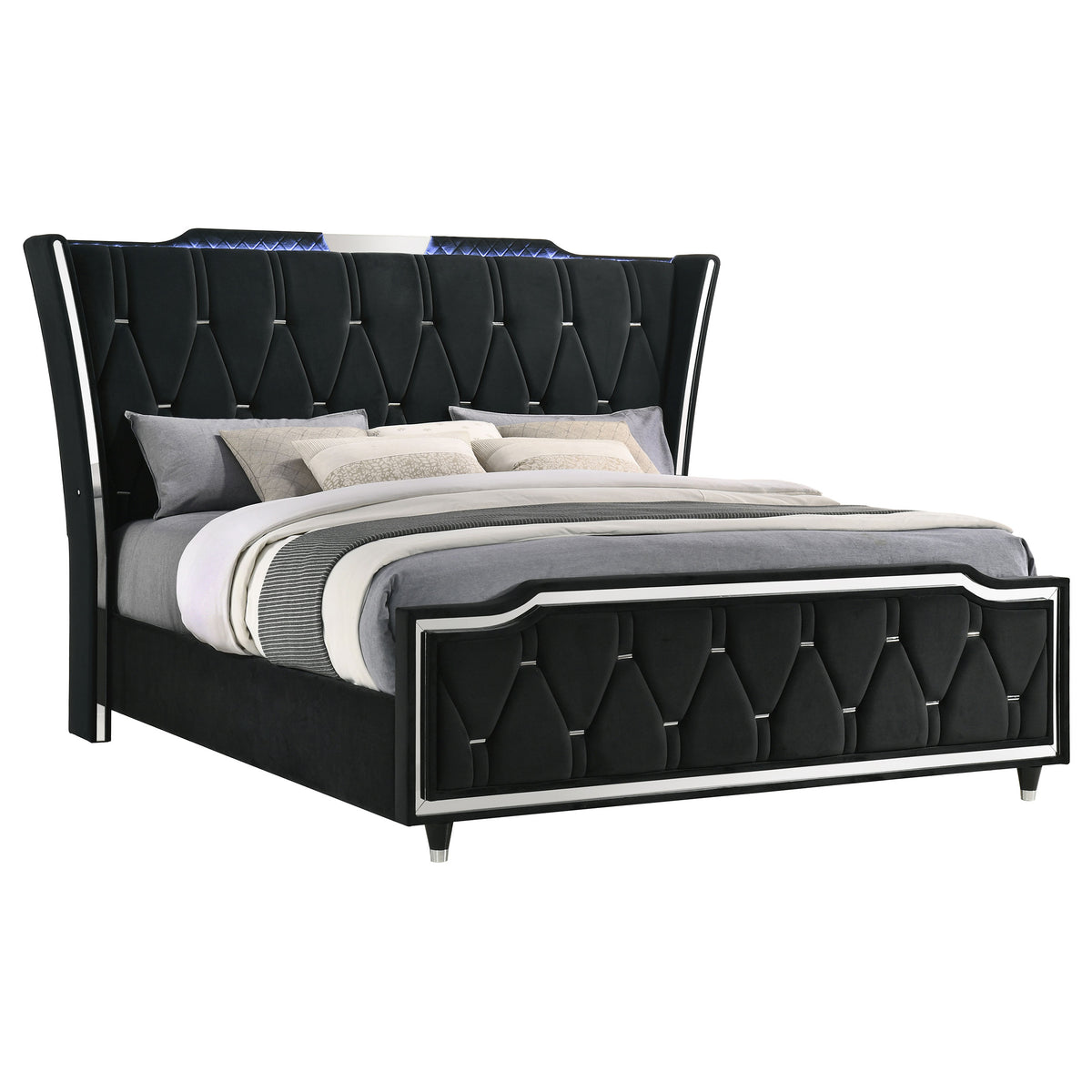 Lorient LED Tufted Wingback Upholstered Bed California King Black