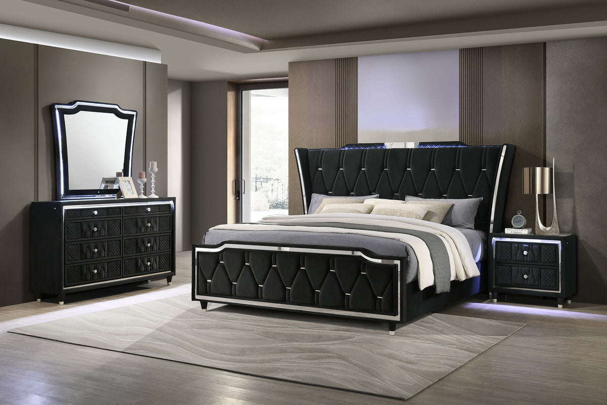 Lorient 4-piece Queen LED Bedroom Set Black