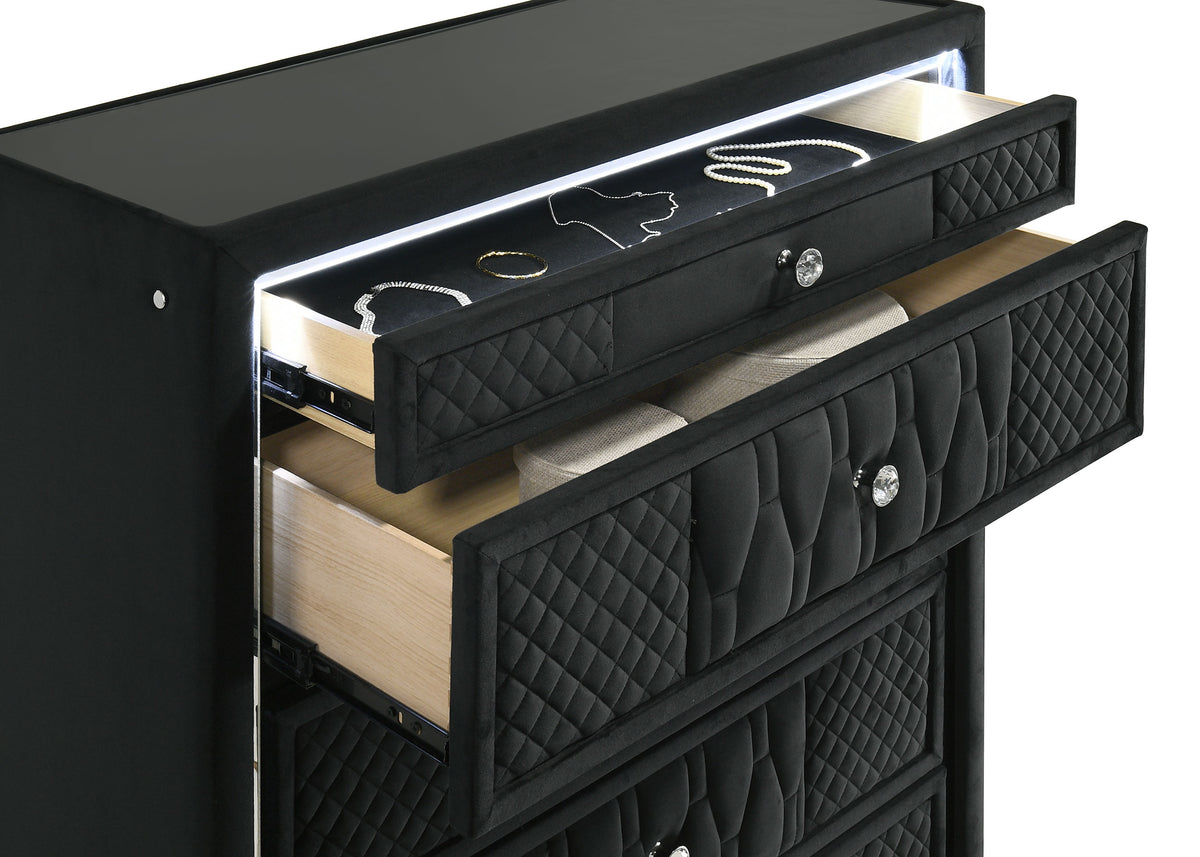 Lorient 5-piece Queen LED Bedroom Set with Flame Box Dresser Black