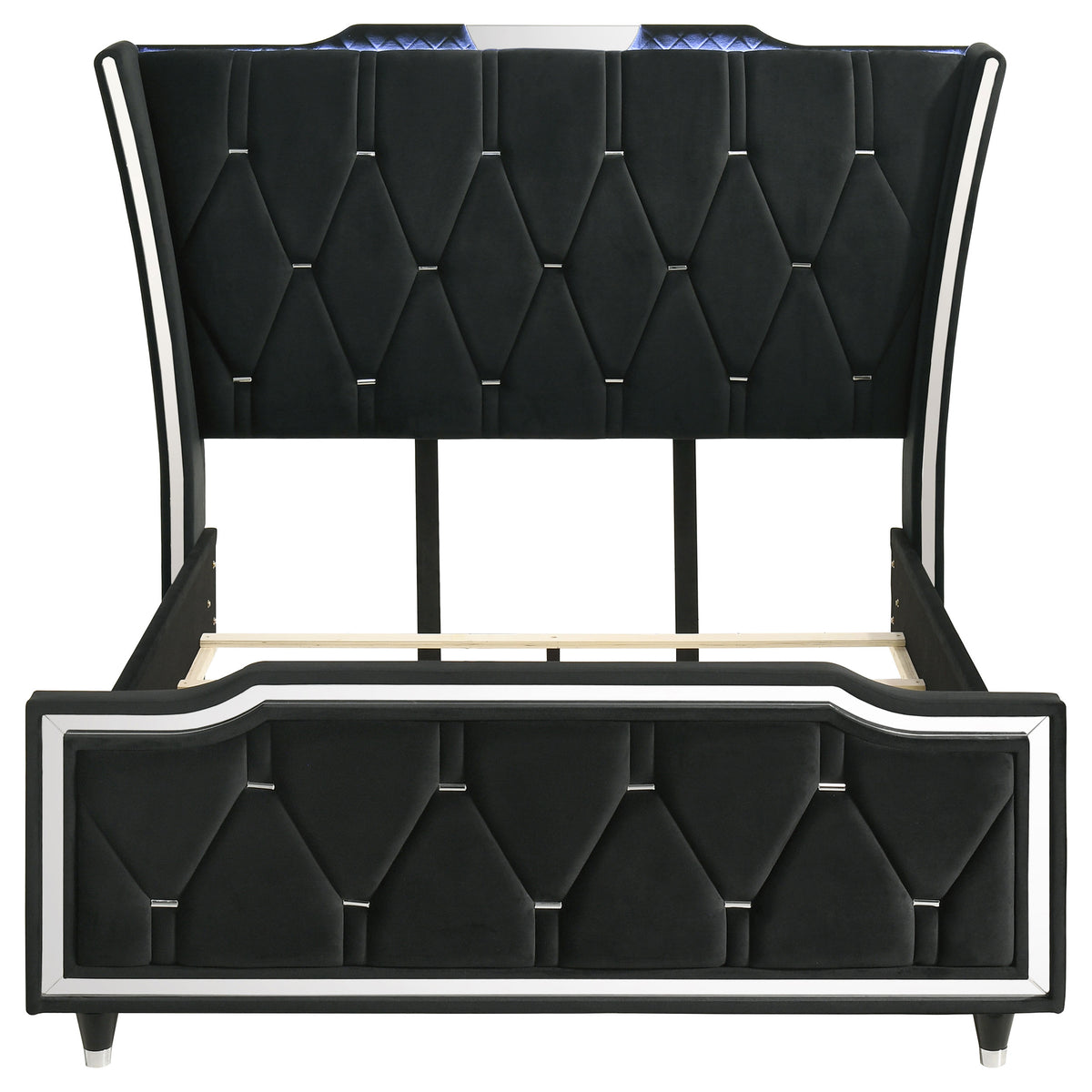Lorient LED Tufted Wingback Upholstered Bed Queen Black