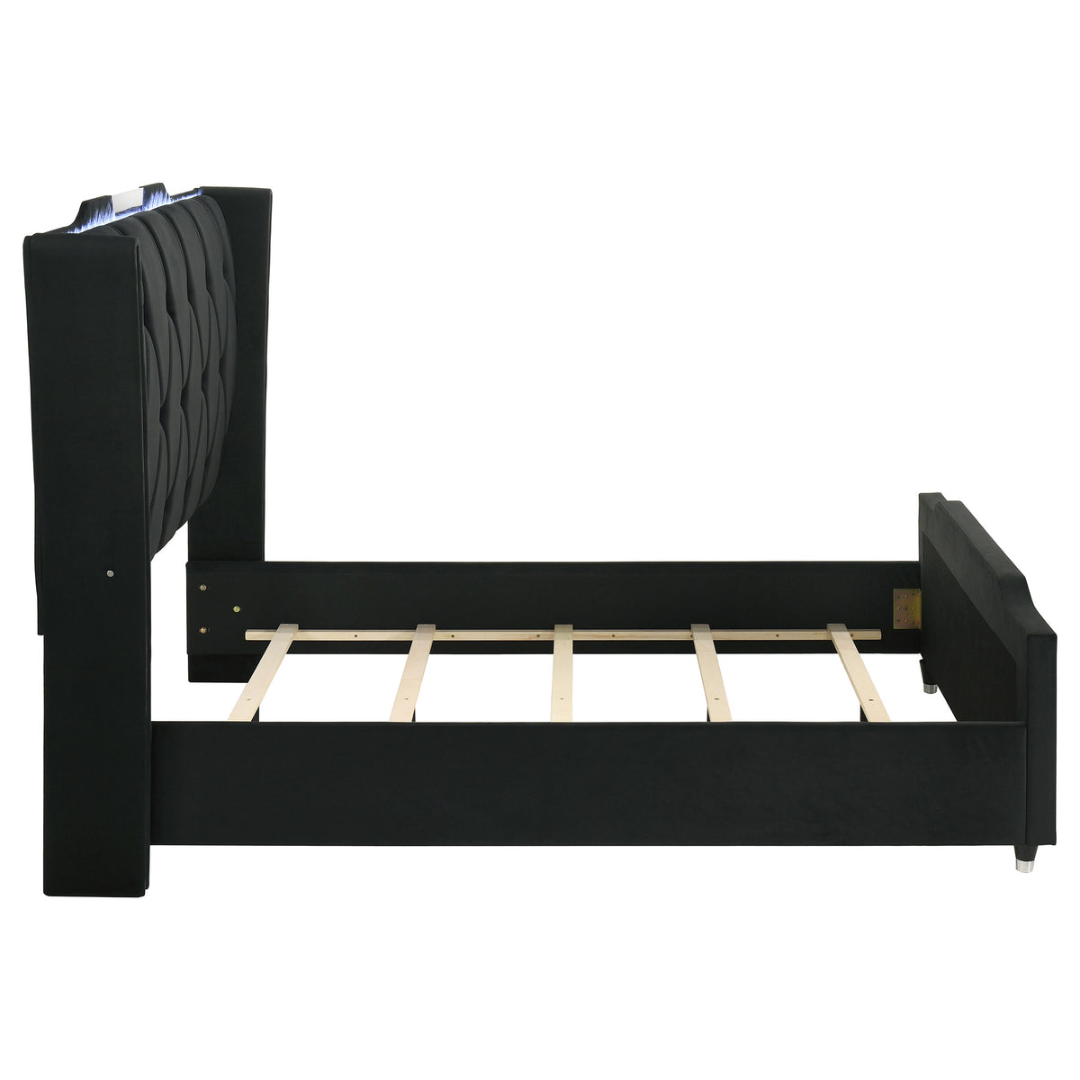 Lorient LED Tufted Wingback Upholstered Bed Queen Black