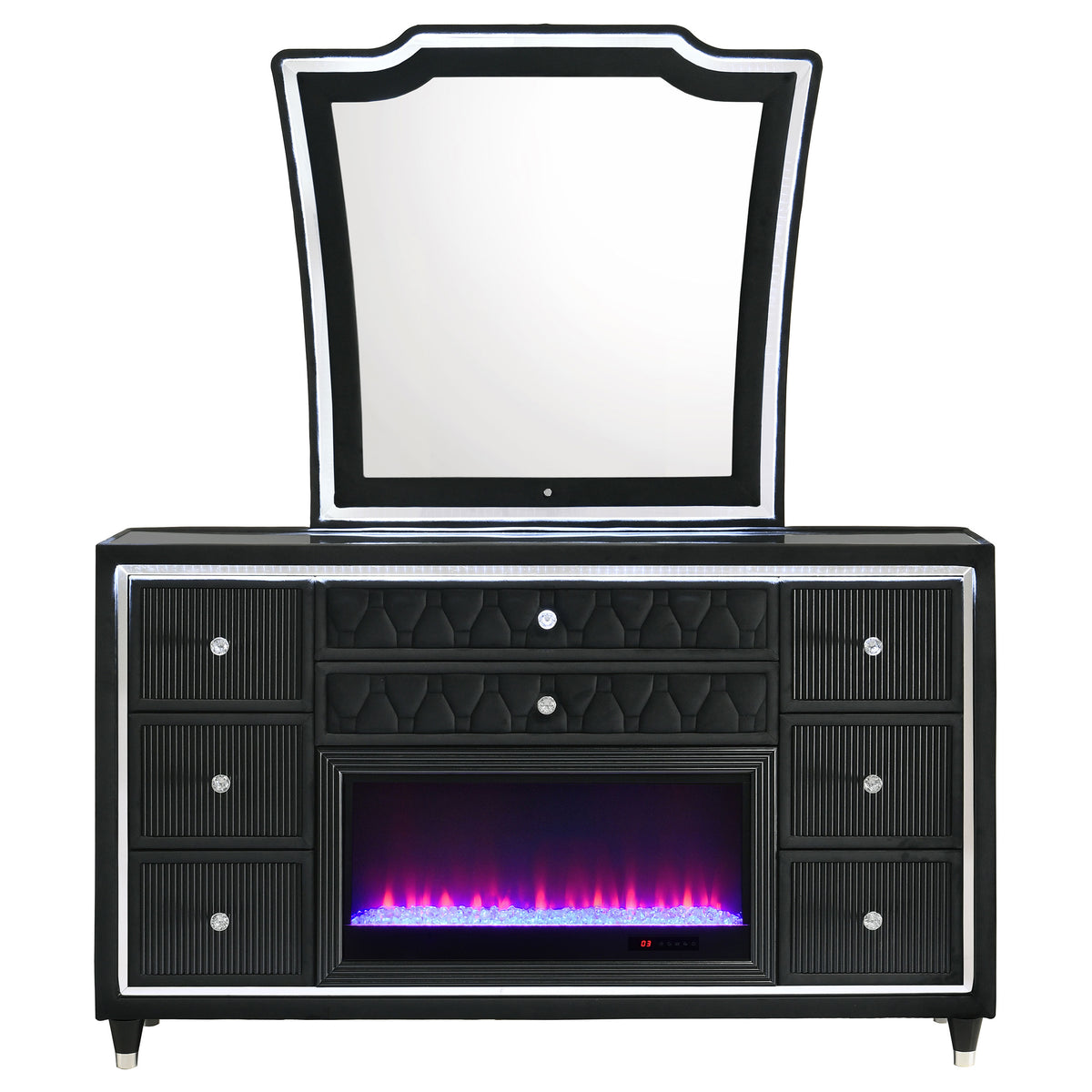 Lorient 8-drawer LED Flame Box Dresser with Mirror Black