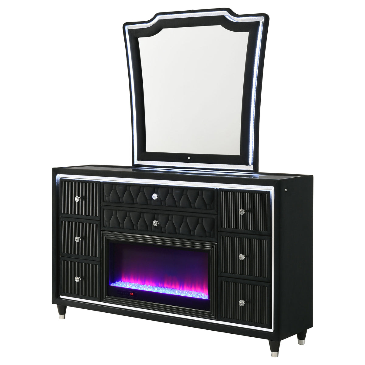 Lorient 8-drawer LED Flame Box Dresser with Mirror Black