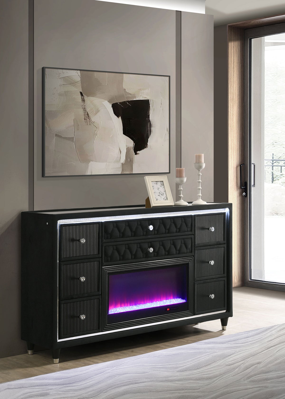 Lorient 8-drawer LED Flame Box Dresser Black