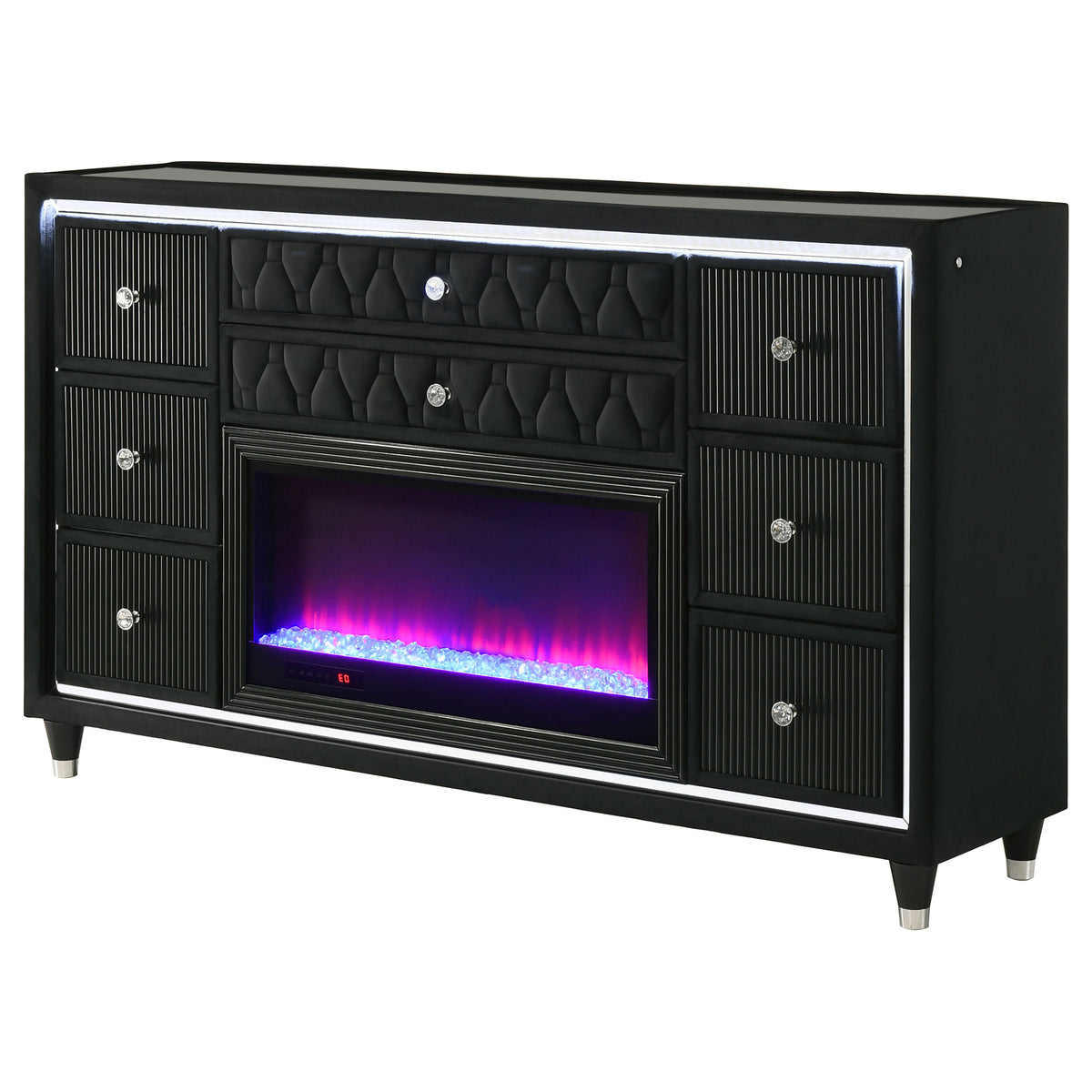 Lorient 8-drawer LED Flame Box Dresser Black