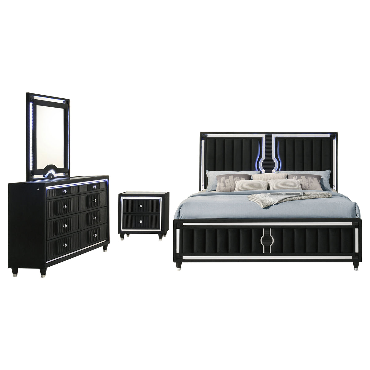 Ravenne 4-piece Eastern King LED Bedroom Set Black Velvet