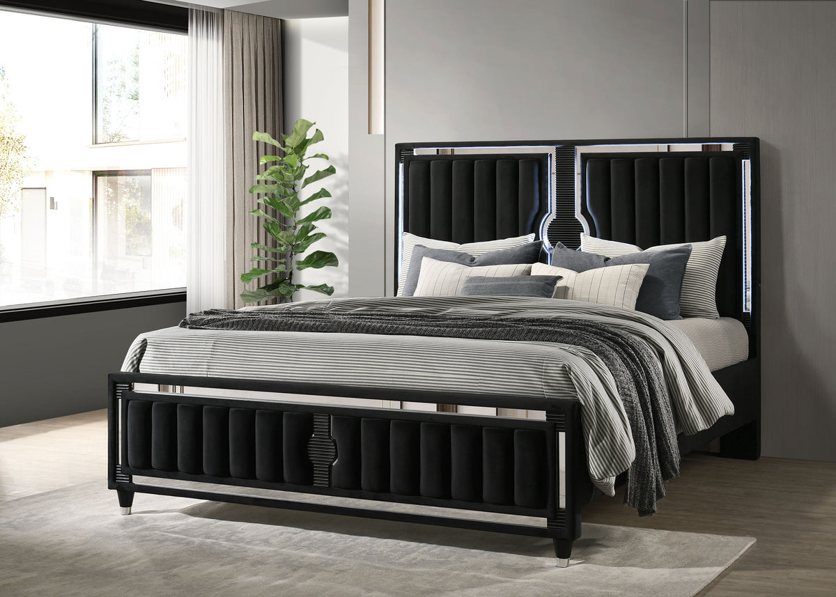 Ravenne Upholstered LED Panel Bed California King Black Velvet