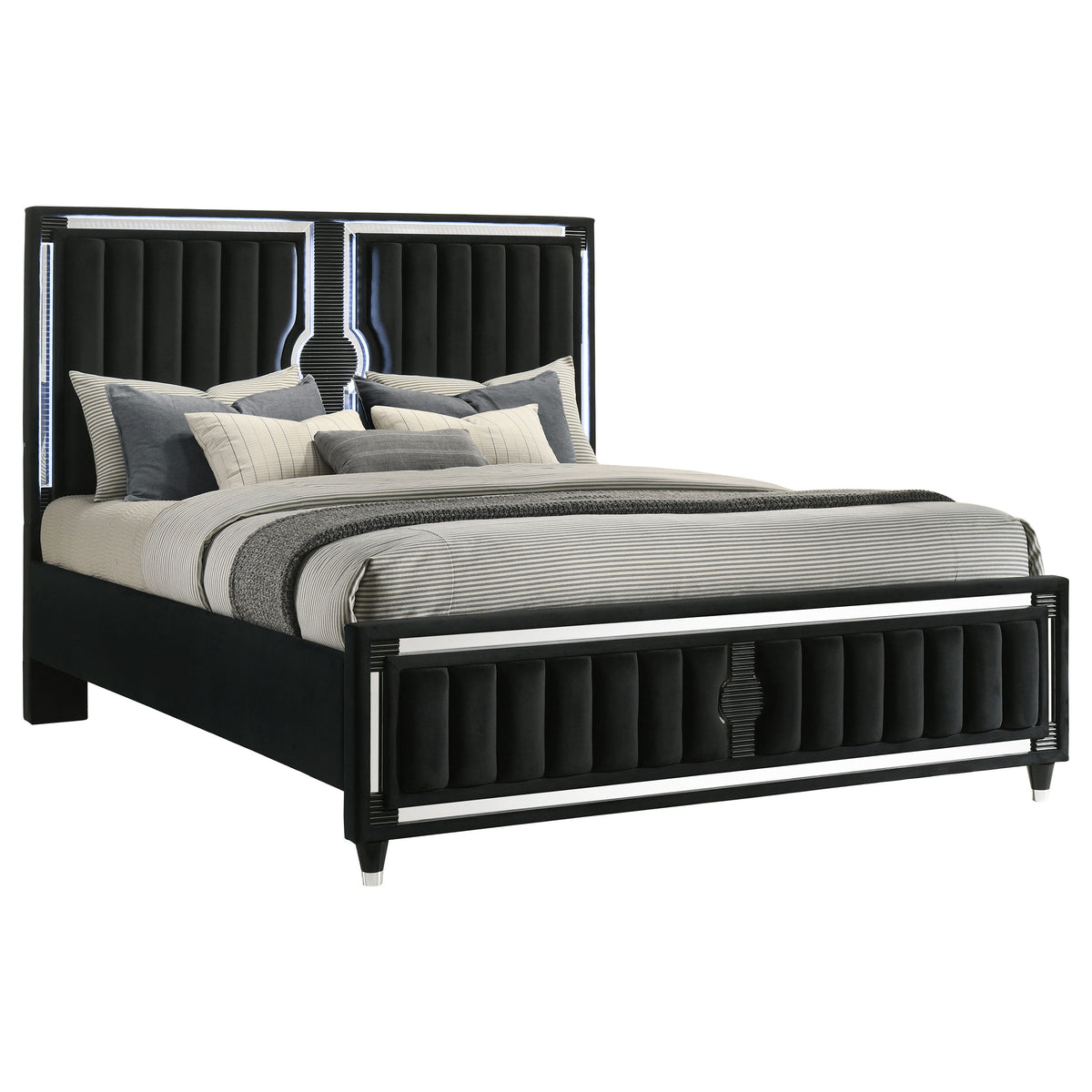 Ravenne Upholstered LED Panel Bed California King Black Velvet