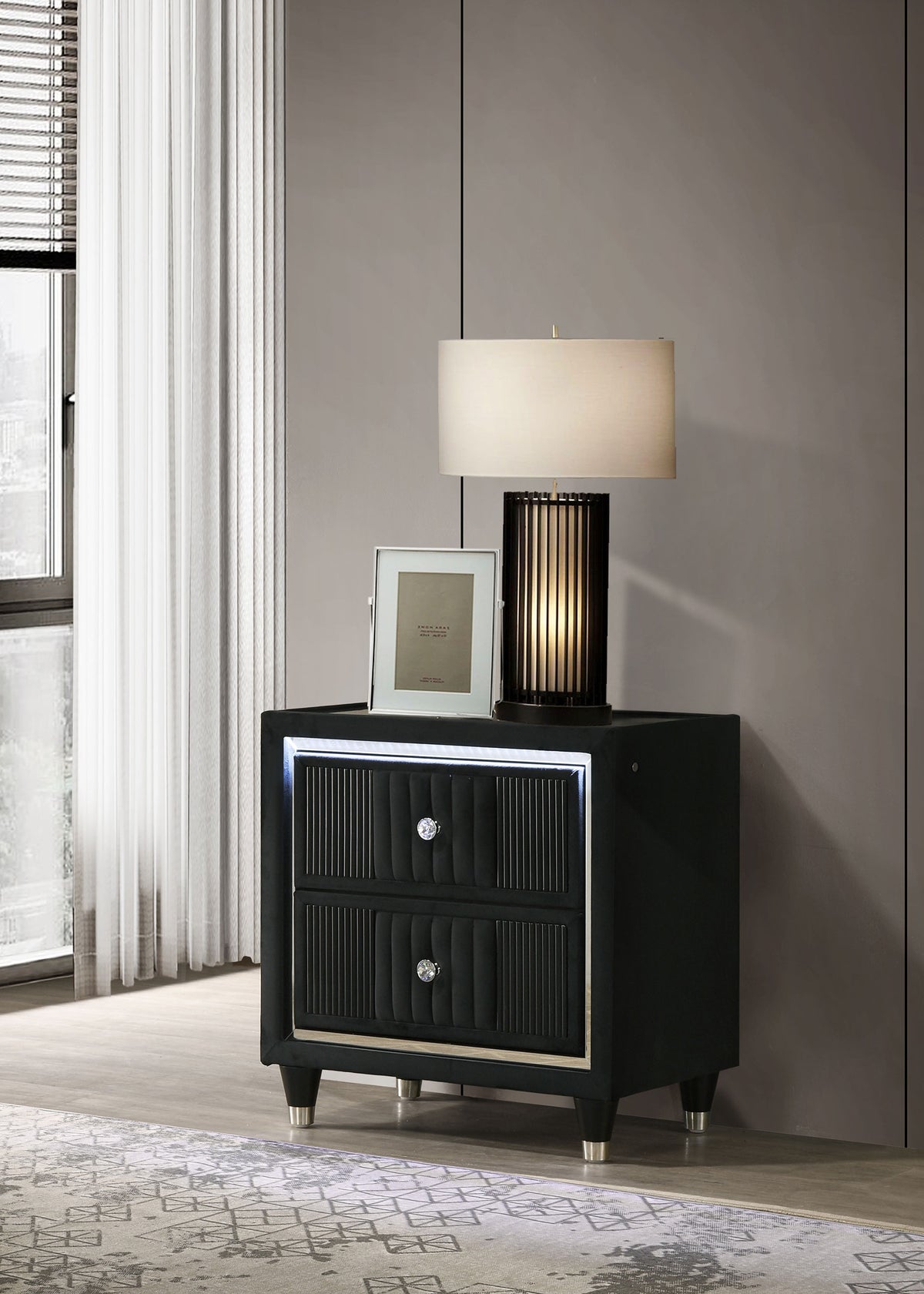 Ravenne 2-drawer LED Nightstand with USB Black Velvet