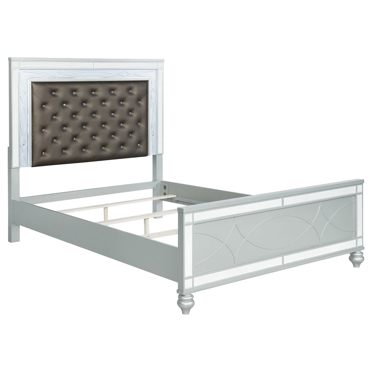 Gunnison 5-piece Queen Bedroom Set with LED Tufted Panel Bed Silver Metallic