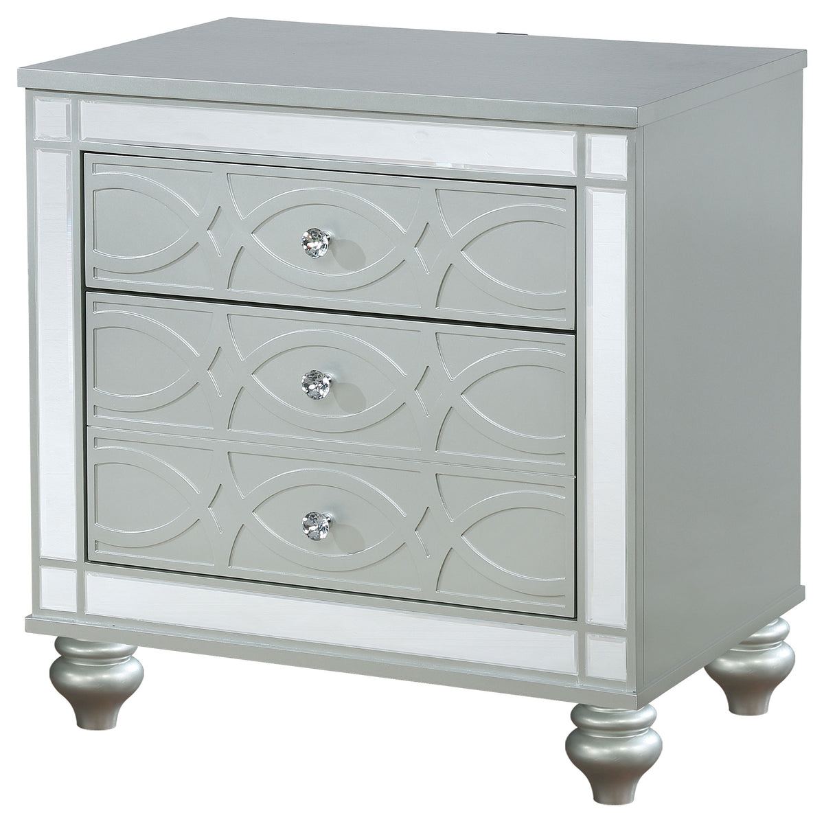 Gunnison 2-drawer Nightstand with USB Ports Silver Metallic