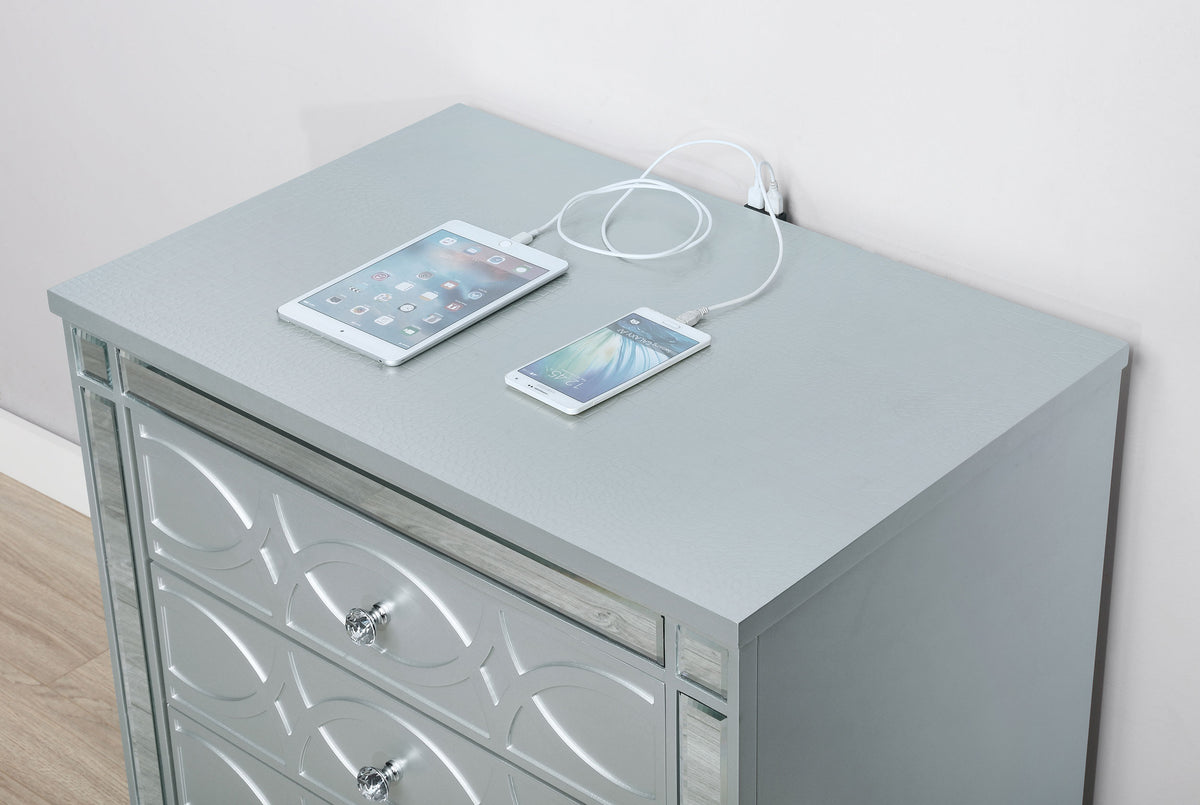 Gunnison 2-drawer Nightstand with USB Ports Silver Metallic