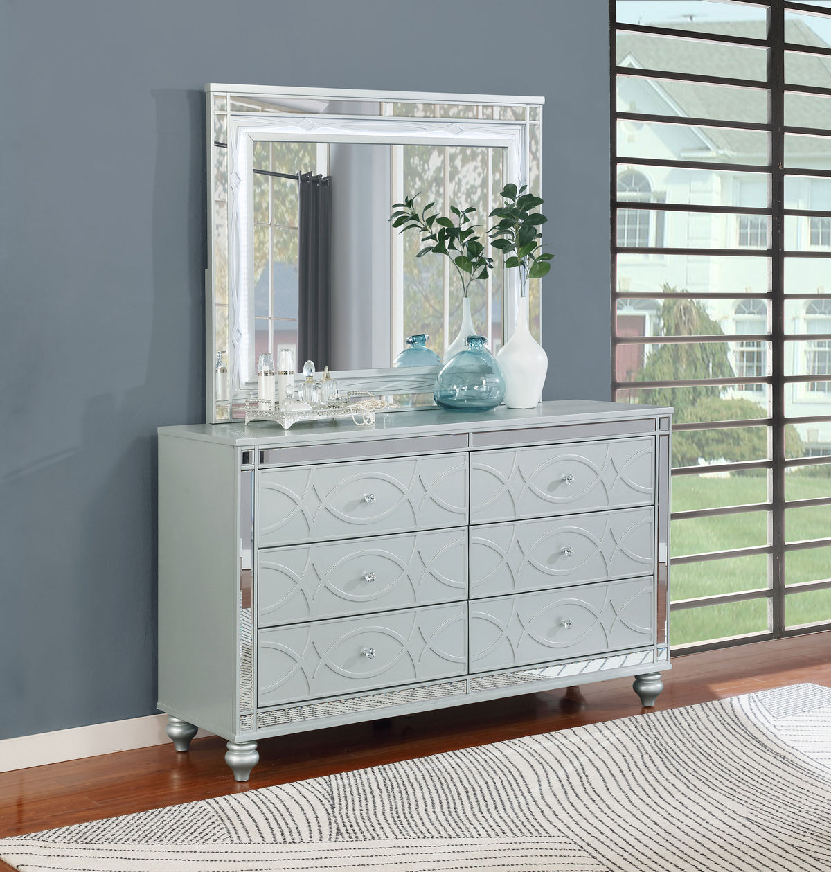 Gunnison 6-drawer Dresser with LED Mirror Silver Metallic
