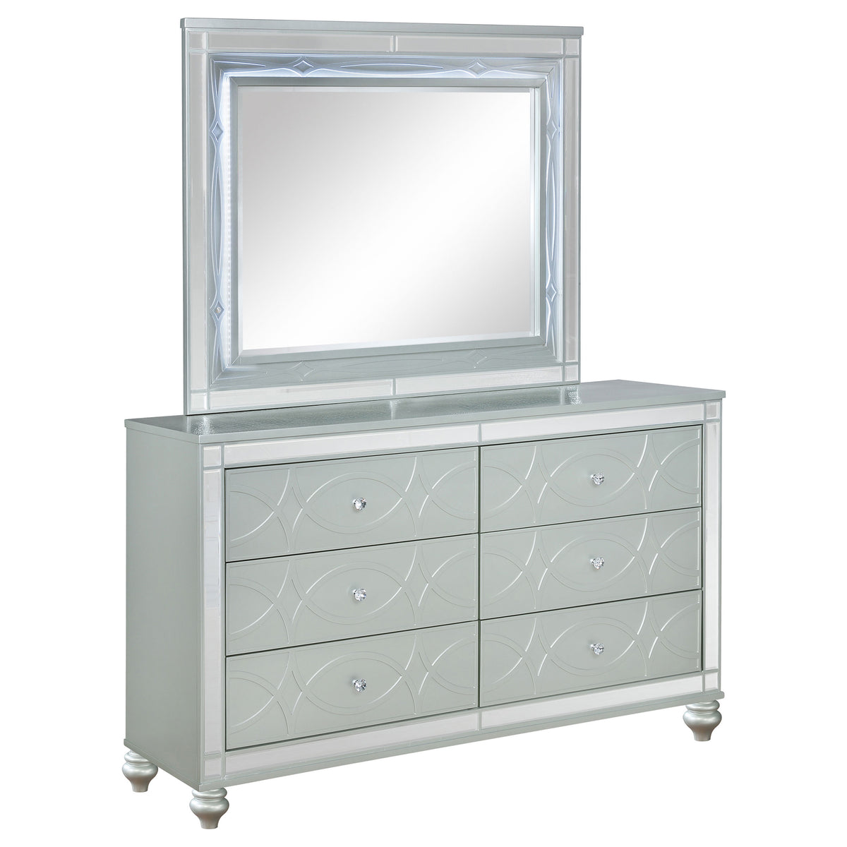 Gunnison 6-drawer Dresser with LED Mirror Silver Metallic