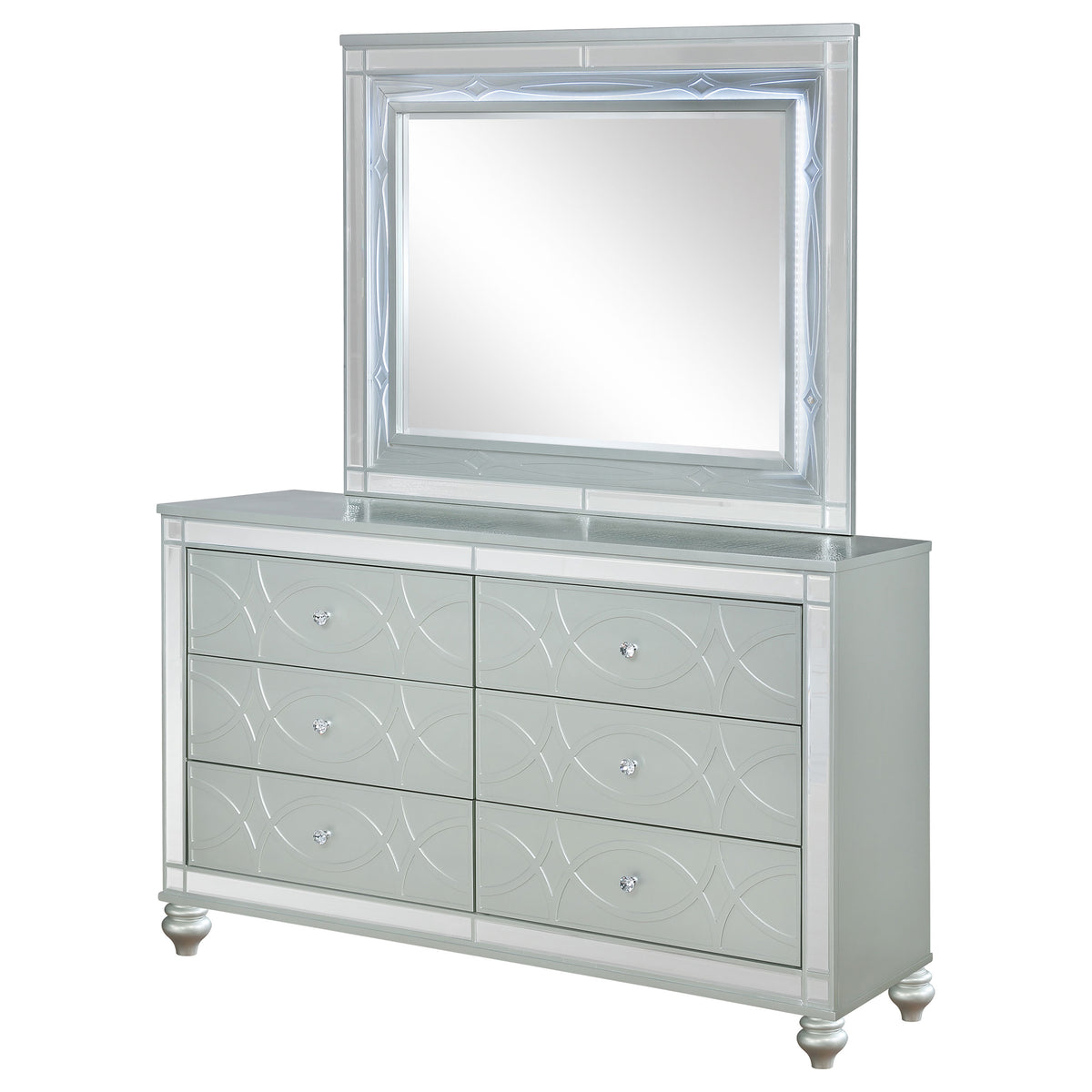 Gunnison 6-drawer Dresser with LED Mirror Silver Metallic