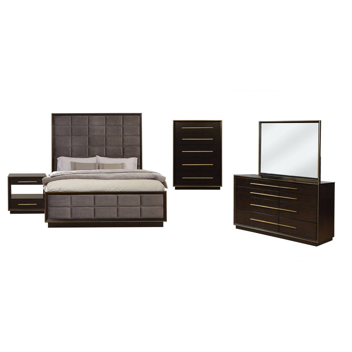 Durango 5-piece California King Upholstered Bedroom Set Smoked Peppercorn