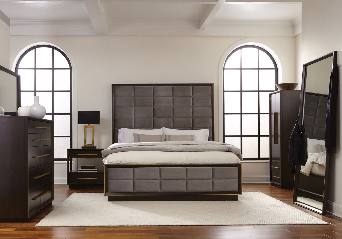 Durango Upholstered Panel Bed California King Smoked Peppercorn and Grey