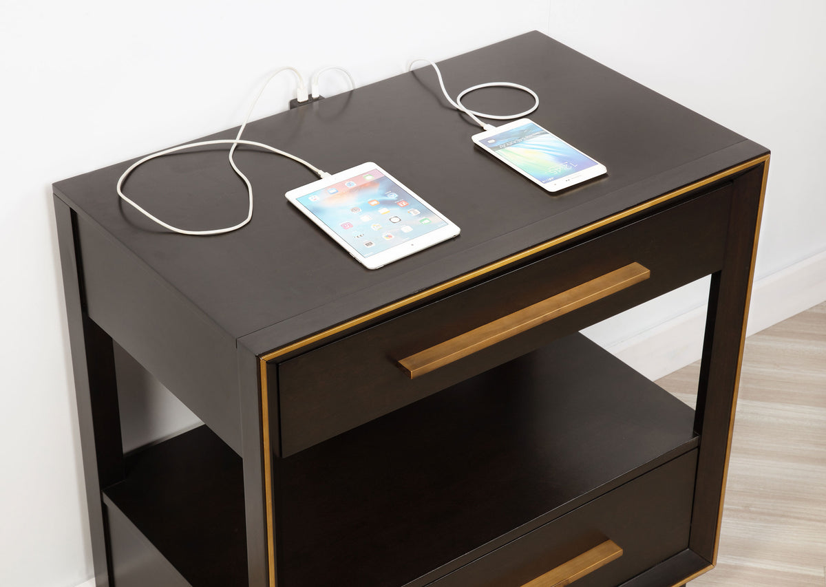 Durango 2-drawer Nightstand with USB Ports Smoked Peppercorn