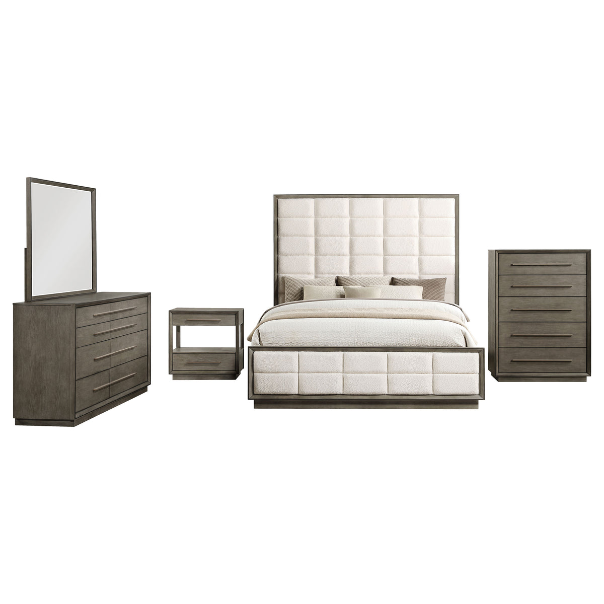 Durango 5-piece California King Upholstered Bedroom Set Taupe Oak