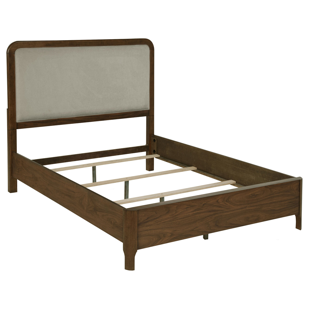 Maderia Upholstered Panel Bed Queen Walnut and Grey