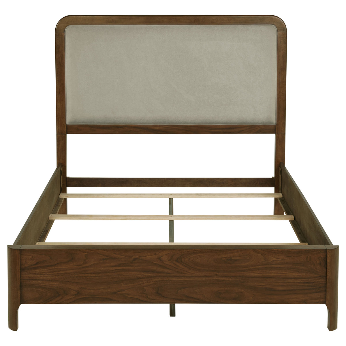 Maderia Upholstered Panel Bed Queen Walnut and Grey